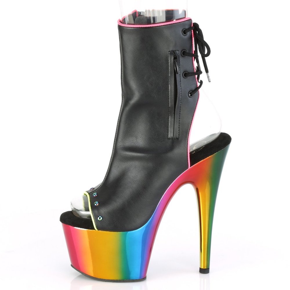Platform Rainbow Lace Up High Heel Ankle Boots